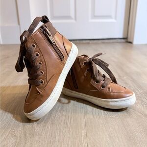 Kids Brown High-Top Sneakers with White Soles